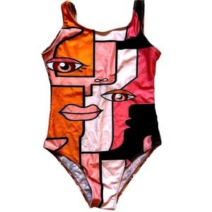 Abstract Faces Bathing Suit or Bodysuit. Size Small